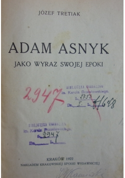 Adam Asnyk jako wyraz swojej epoki, 1922 r.