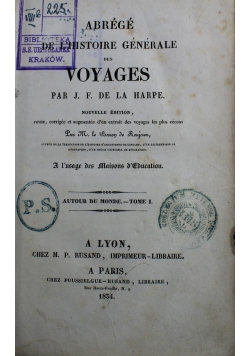 Abrege de L'Histoire Generale des Voyages Tom I 1834 r.