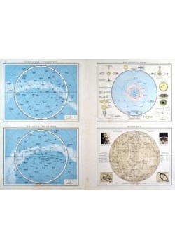ASTRONOMIE. - Planeten. - Karte. "Nördlicher Sternhimmel. Südlicher Sternhimmel. Das Sonnensystem. Mondkarte" ok. 1893 r.