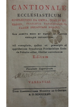 Cantionale Ecclesiasticum, 1822 r.