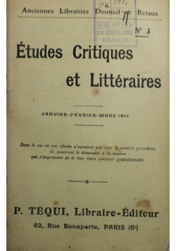 Etudes Critiques et Litteraires  Nr 3 1910 r.