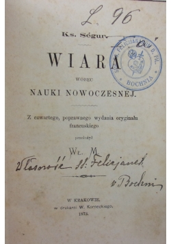 Wiara wobec nauki nowoczesnej, 1873 r.