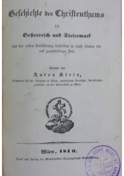 Geschichte des Christenthums in Defterreich und Steiermark, 1842 r.
