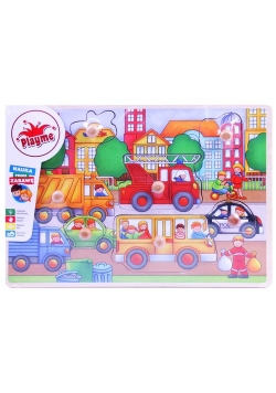 Top Bright - Puzzle drewniane z pinezkami - miasto, autobus