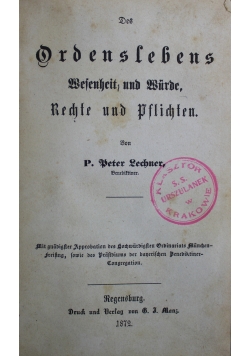 Des Ordens Lebens 1872 r.