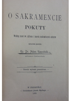 O Sakramencie pokuty, 1900 r.