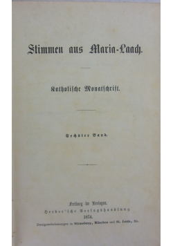 Stimmen aus Maria-Laach. Katholische Monatschrift, 5. Band, 1873 r.