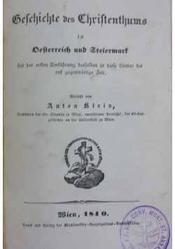 Geschichte des Christenthums in Defterreich und Steiermark, 1840 r.