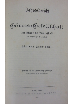 Jahresbericht der Gorres=Befeffschaft, 1882r.