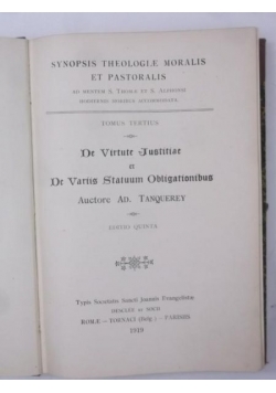 Synopsis Theologiae Moralis et Pastoralis T. III, 1919 r.