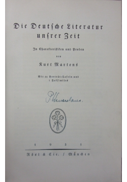 Die Deutsche Literatur unsrer Zeit ,1921r.