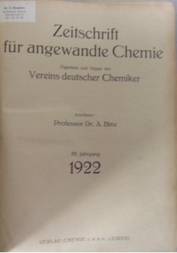 Zeitschrift fur angewandte Chemie, 1922