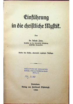 Finfuhrung in die christliche mystik 1922 r