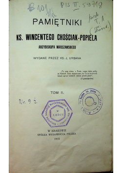 Pamiętniki Ks. Wincentego Chościak - Popiela Tom II 1915 r.