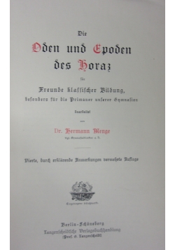 Die Oden und Epoden des Horaz,1910r.