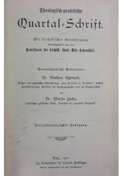 Theologisch praktische Quartalschrift 53 band, 1900r.