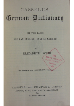 Cassell's German Dictionary, 1899 r.