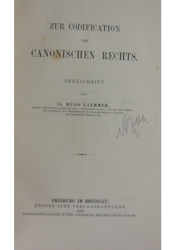 Zur Codification des canonischen Rechts, 1899r.