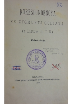 Korespondencya ks. Zygmunta Goliana, 1899r
