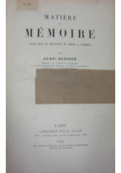 Matiere et memoire, 1925 r.