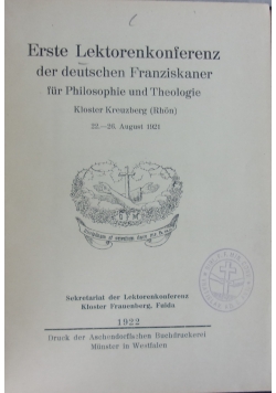 Erste Lektorenkonferenz der deutschen Franziskaner, 1922 r.