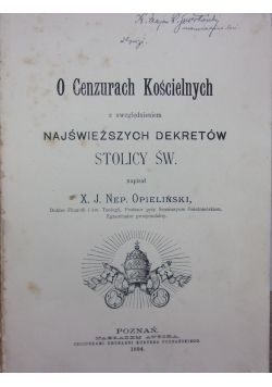 O cenzurach Kościelnych, 1894 r.
