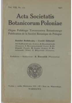 Acta Societatis Botanicorum Poloniae,  vol. VIII, nr.1/2, 1931 r.