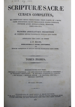 Scripturae Sacrae Cursus Completus  Tomus  Primus 1866 r