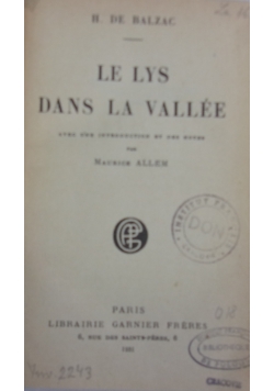 Le Lys Dans La Vallee, 1931 r.