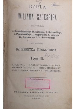 Dzieła Wiliama Szekspira tom III,1895 r.