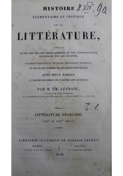 Histoire elementaire et critique de la litterature 1840 r.
