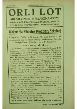 Orli Lot Miesięcznik Krajoznawczy, Rok XVIII, Nr. 8 ,1937 r.