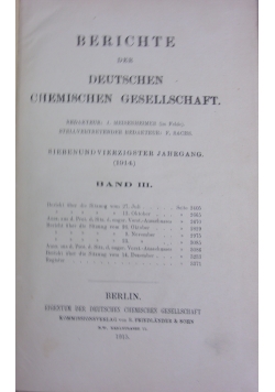 Berichte der Deutschen Chemischen Gesellschaft, Band III, 1915r.