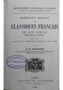 Morceaux Choisis des Classiques Francais Du XIXe Siecle 1886 r.
