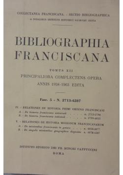 Bibliographia Franciscana. tom XII