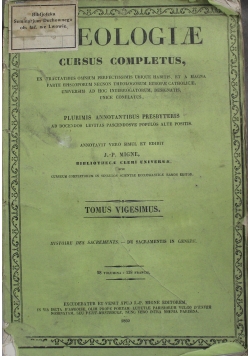 Theologiae Cursus Completus Tomus Vigesimus 1860 r.