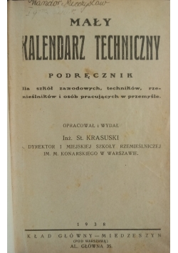 Mały kalendarz techniczny, 1938 r.