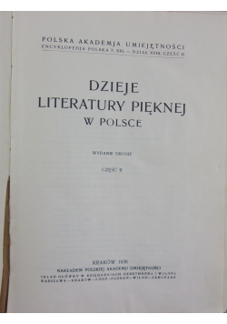 Dzieje literatury pięknej w Polsce, Część II, 1936r.