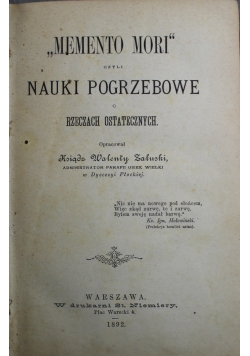 Memento Mori czyli nauki pogrzebowe 1892 r.