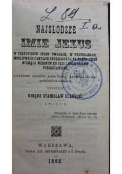 Najsłodsze imię Jezus, 1862 r.