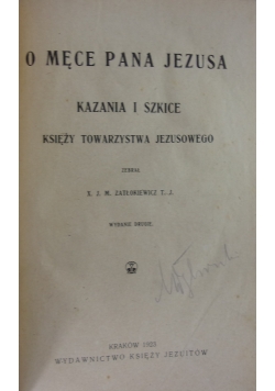 O męce Pana Jezusa, 1923 r.