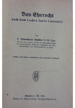 Das Eherecht nach dem Codex Iuris Canonici, 1921 r.