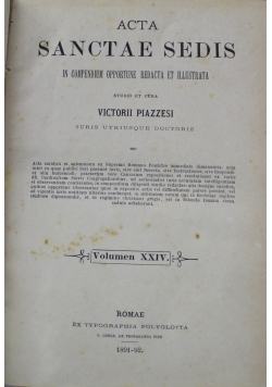 Acta Sanctae Sedis Tom XXIV 1892 r.