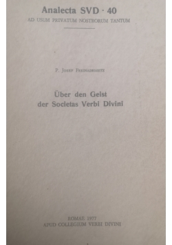 Uber den Geist der Societas Verbi Divini