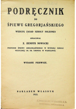 Podręcznik do śpiewu gregoriańskiego 1923r I wydanie