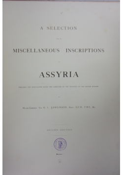 A selection Miscellaneous Inscriptions of Assyria, 1891r.