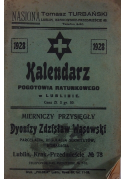Kalendarz pogotowia ratunkowego w Lublinie, 1928r.