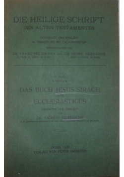 Das Buch Jesus Sirach oder Ecclesiasticus, 1925 r.