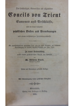 Des hochheiligen, ofumenischen und allgemeinen Concils von Trient, Canones und Beschlusse, 1851 r.