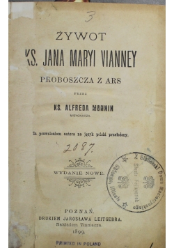 Żywit Ks Jana Maryi Vianney proboszcza z Ars 1899 r.